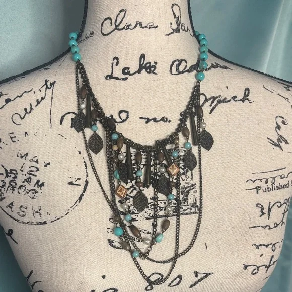 Faux Turquoise Layered Bib Necklace - Picture 1 of 5